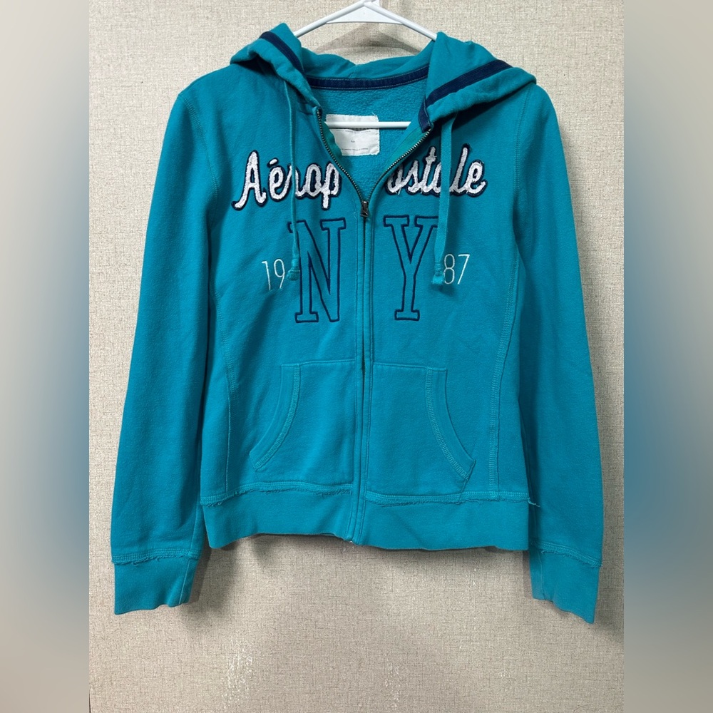 Aeropostale Teal Hooded Zip-Up Jacket with NY Logo